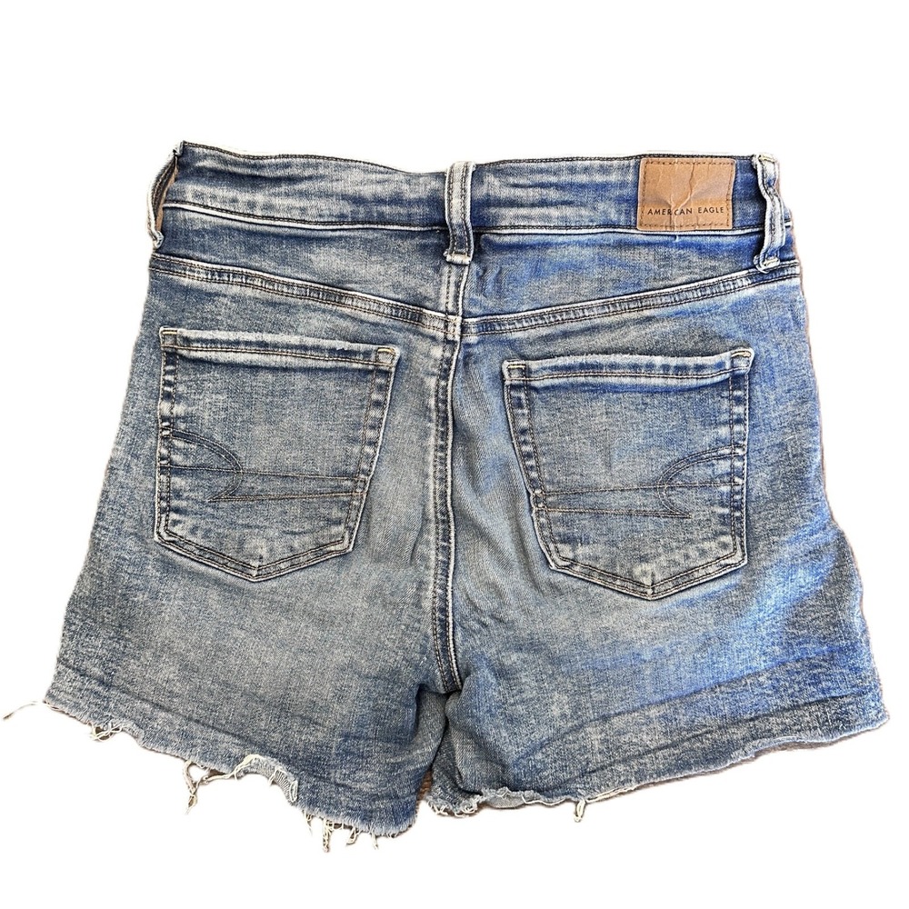 American Eagle Next Level Stretch Distressed Jean Shorts Womens 2 Blue Frayed - Picture 3 of 11